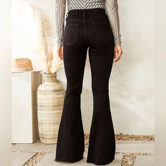 Vervet High Rise Black Distressed Super Flare Raw Hem Stretch Jeans Size 26 - Picture 2 of 8